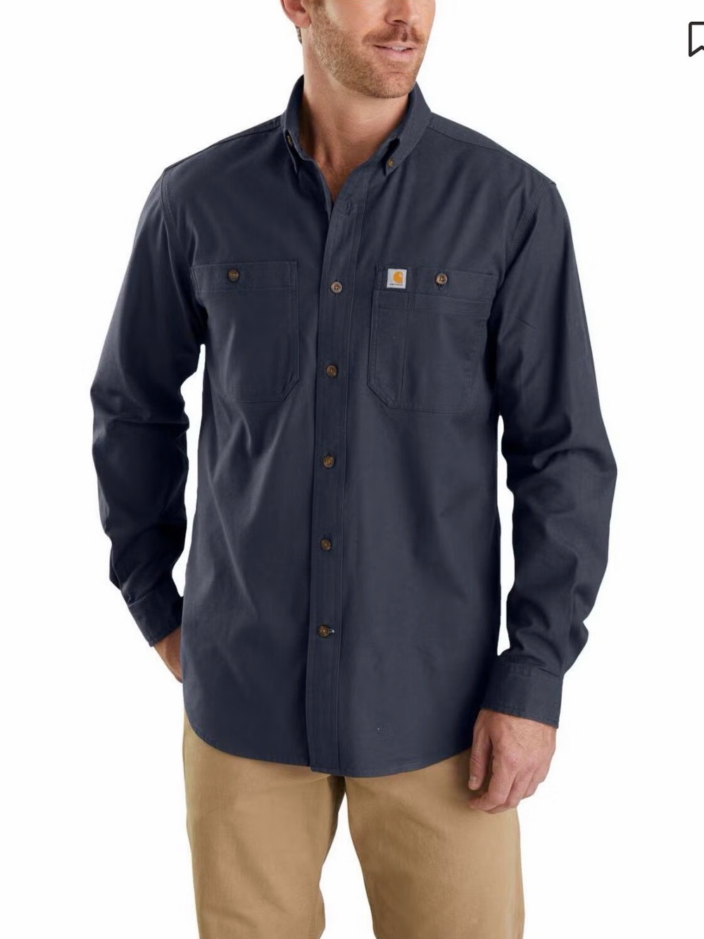 Carhartt Men's Rugged Flex Rigby Navy Blue Long-Sleeve Work Shirt Size Large